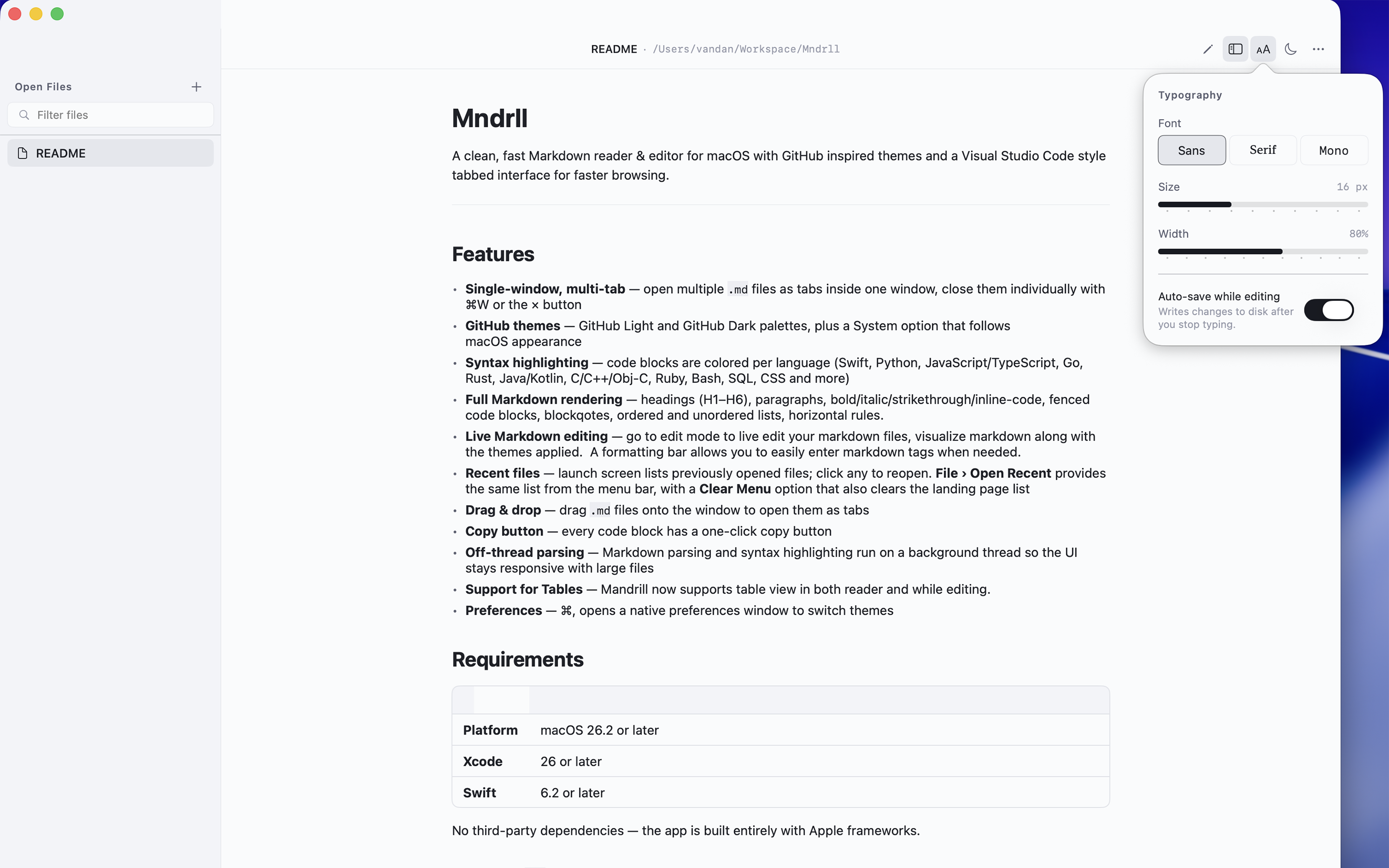 Mandrill native preferences window